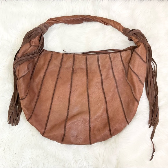 Lucky Brand Brown Canteena Fringe Leather Hobo Shoulder Bag